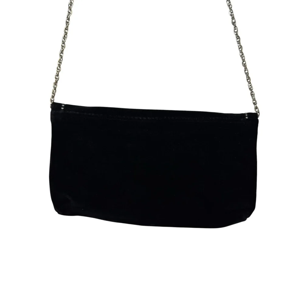 Unbranded Black Velvet Rhinestone Trim Clutch Bag Small Evening Formal Elegant